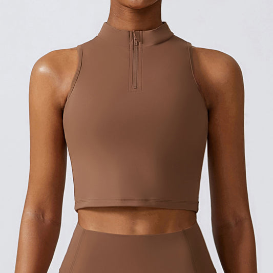 Zipper High Strength Sports Vest Shock-Proof Gathering Running Fitness Clothing Naked Feeling Tight Yoga Bra