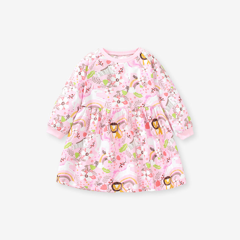 Autumn New Long-Sleeved Girls' Dress Home Cotton Children's Skirt Princess Dress