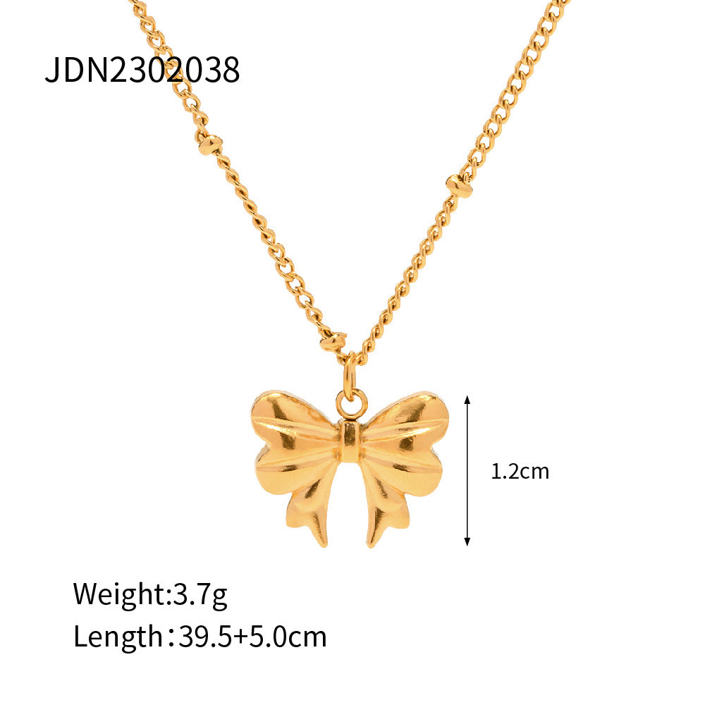 5pcs 18K Gold Plated Stainless Steel Bead Chain Butterfly Pendant Necklace Everything Necklace Accessories