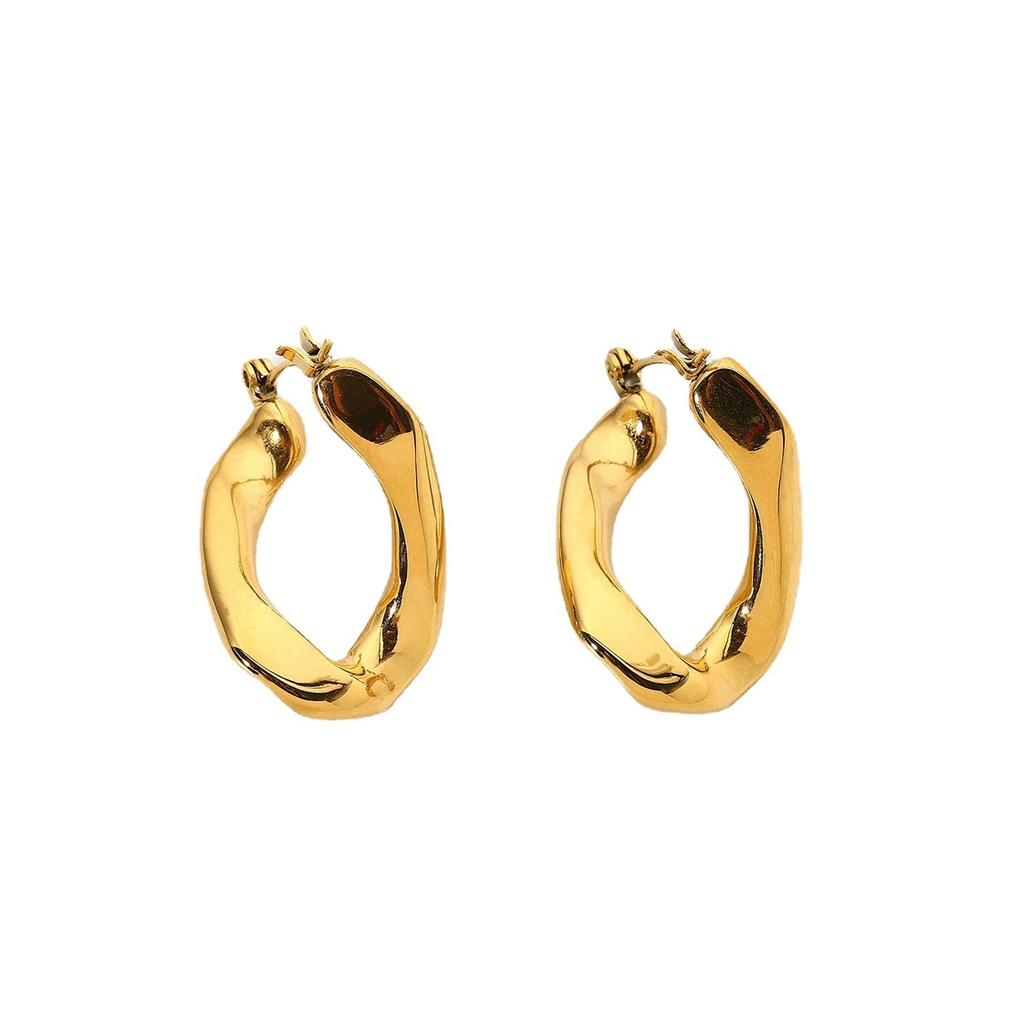 5pcs Stylish Earrings 18K Gold Stainless Steel Women's Jewelry Shaped Flat U-Ring Earrings Jewelry