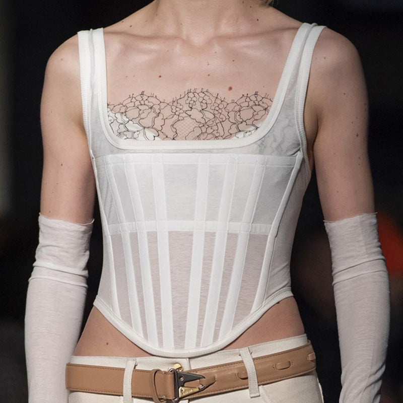 Shapewear Vest New Fashion Temperament Sexy Three-Dimensional Fishbone Corset Short Strap Top Female