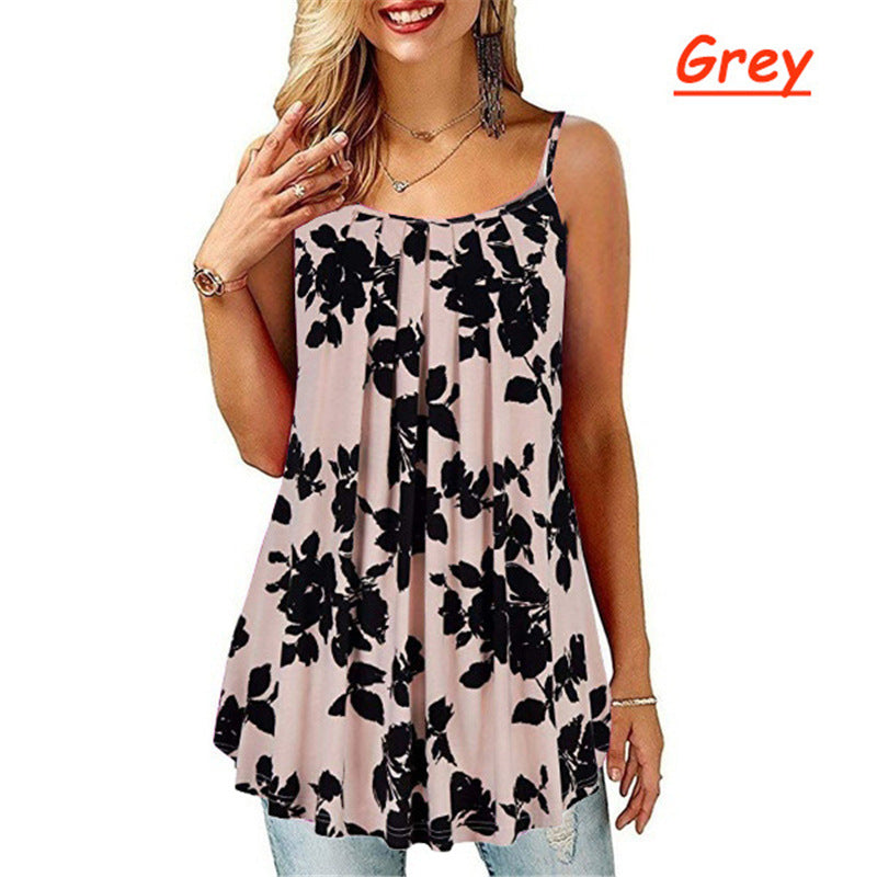 Large Size Women's Digital Print Fold Big Swing Loose Halter Shirt