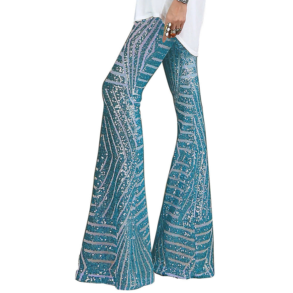 Summer New Fashion Trend Sequin Casual Pants Women High Waist Loose Straight Leg Trousers Women
