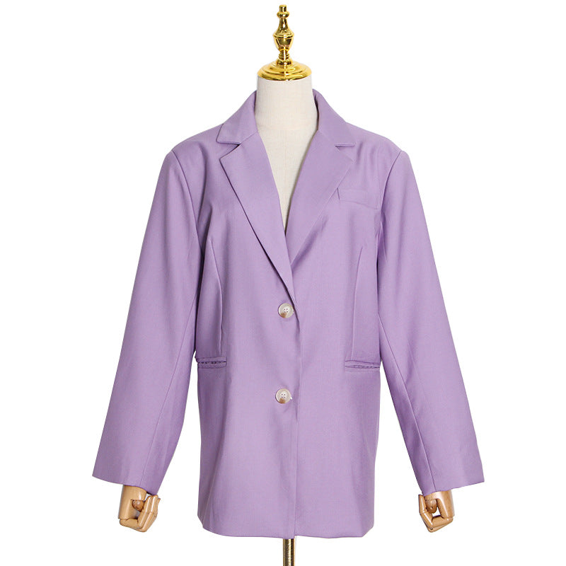 Spring New Fashion Temperament Suit Collar Design Loose Purple Coat Women
