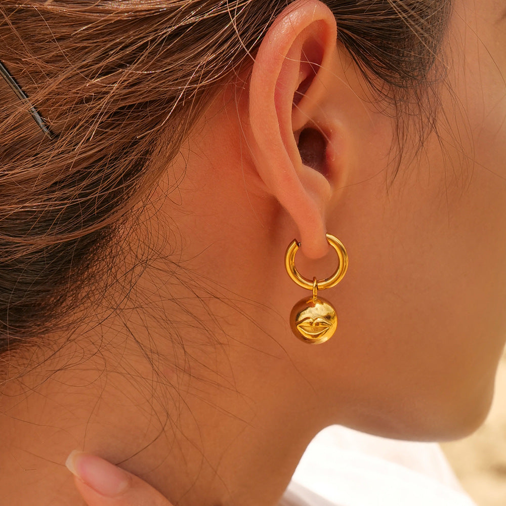 5pcs New Titanium Steel Gold Plated Twist Hoop Earrings Stylish 18K Gold Stainless Steel/Lip Ball Pendant