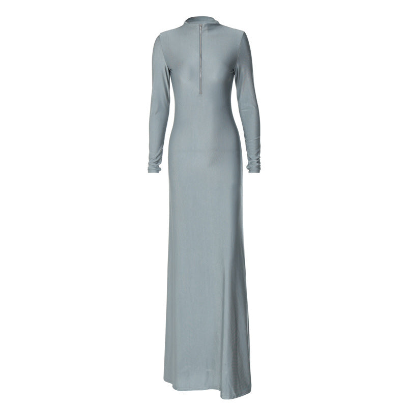 Zipper Slim Long-Sleeved Autumn And Winter Dress Set Head Standing Collar Tight Body Long Skirt High Waist Big Size Fat Sister Tall Female Skirt