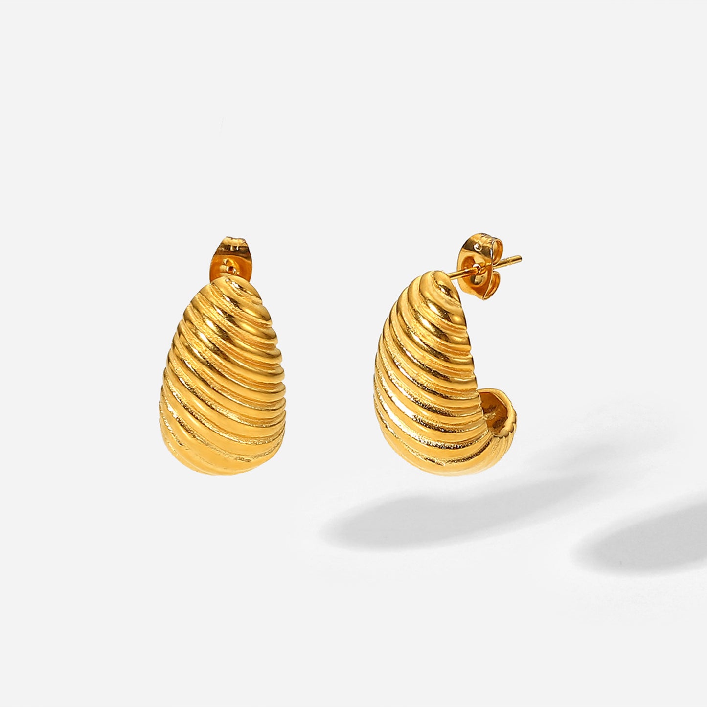 5pcs Stylish Metallic Earrings 18K Gold Plated Irregular Spiral Studs Women's Stainless Steel Earrings