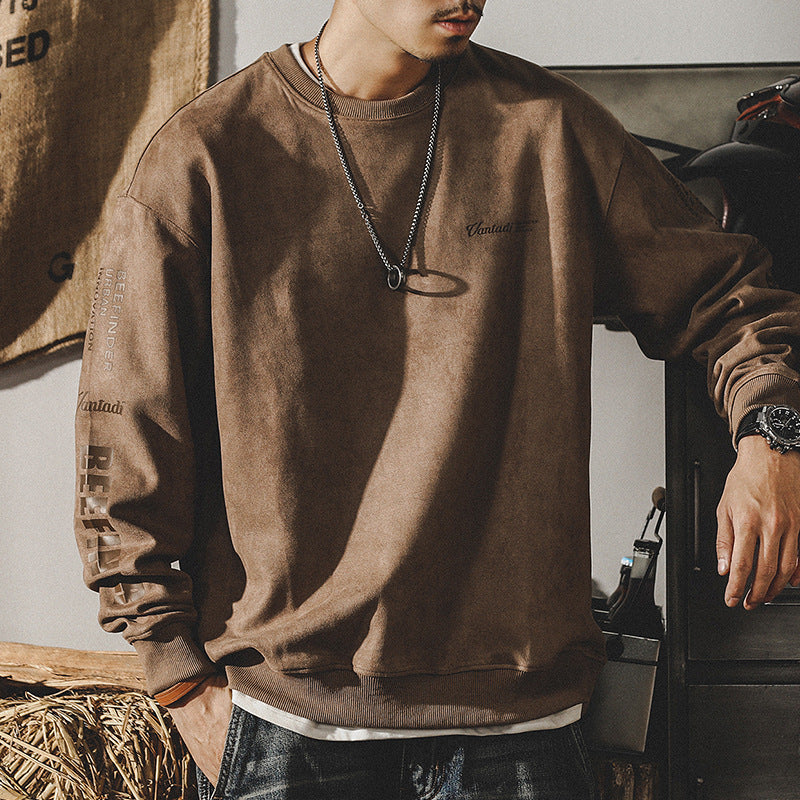 Heavy Retro Hoodie Men Spring And Autumn Fashion Loose Large Size Suede Clothes Top