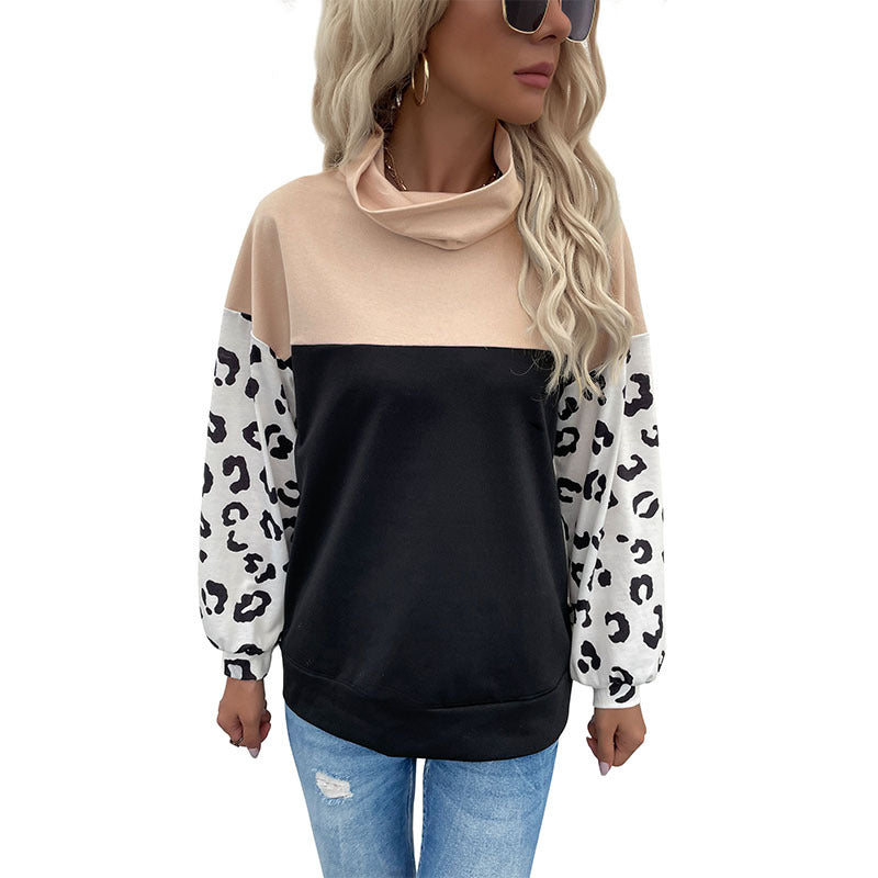 Autumn and Winter New Casual Leopard Print Jacket with Long-Sleeves and High-Neck Hoodie