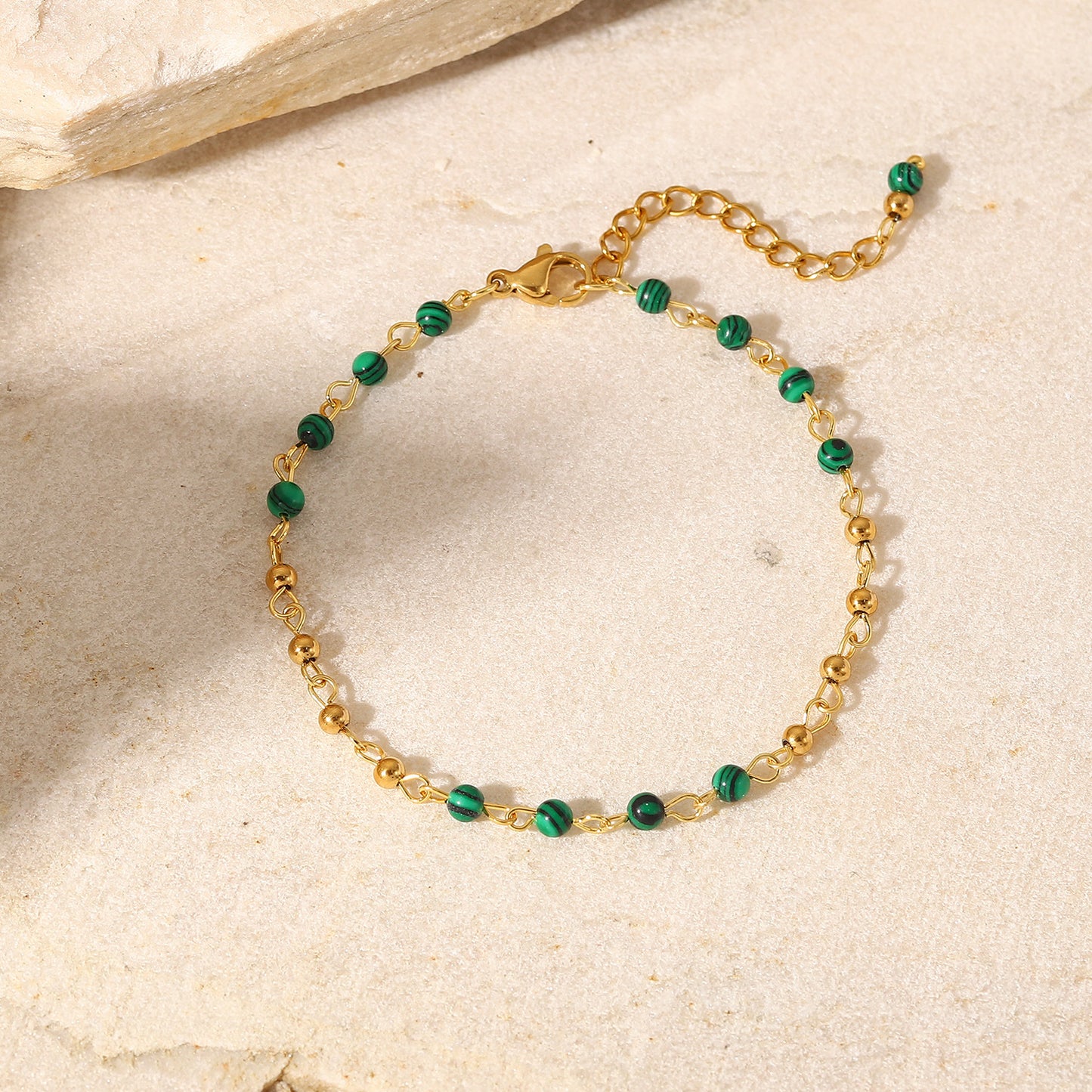 5pcs Women's Bracelet Green Peacock Stone Round Bead 18K Gold Small Round Bead Geometric Bracelet Jewelry