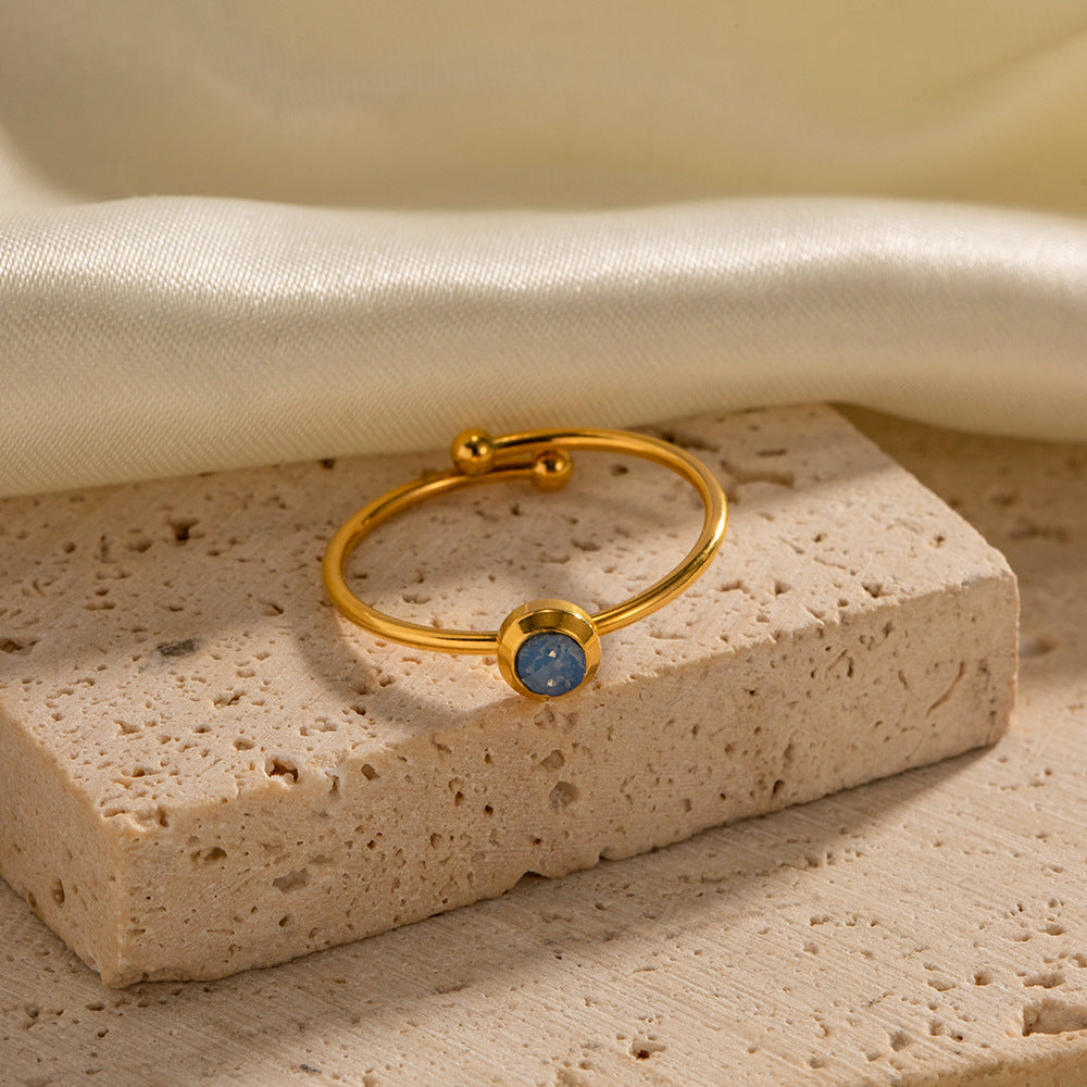 5pcs Fashionable 18K Gold Plated Simple Set With Light Blue Stone Open Ring Fashion Does Not Fade Jewelry