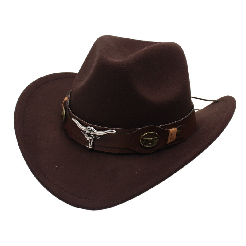 Western Cowboy Hat Ox Head Accessories Felt Hat National Wind Men'S And Women's Hats