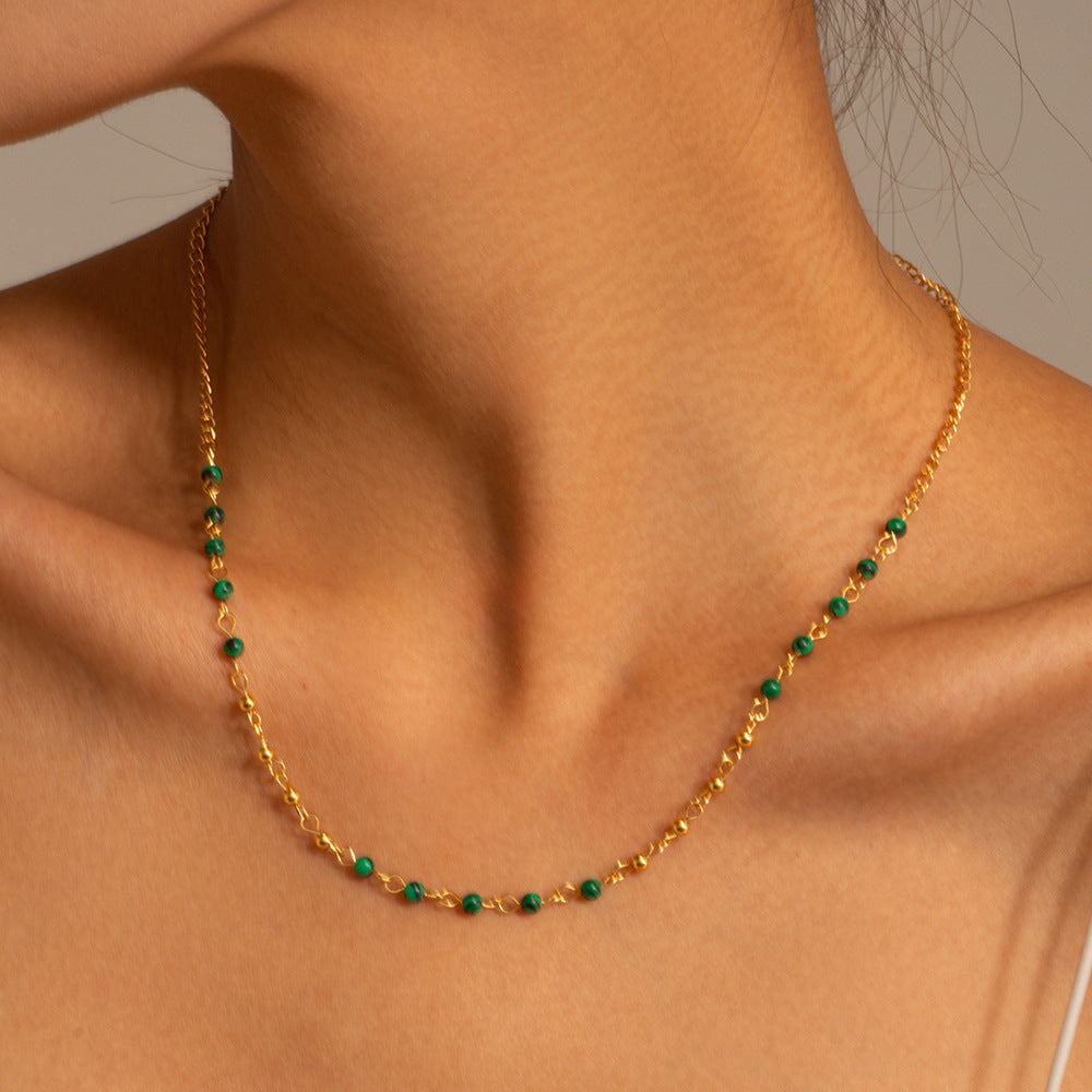 5pcs New Selling 18K Gold-Plated Stainless Steel Necklaces Inlaid With Turquoise Beads Necklace Women's Jewelry