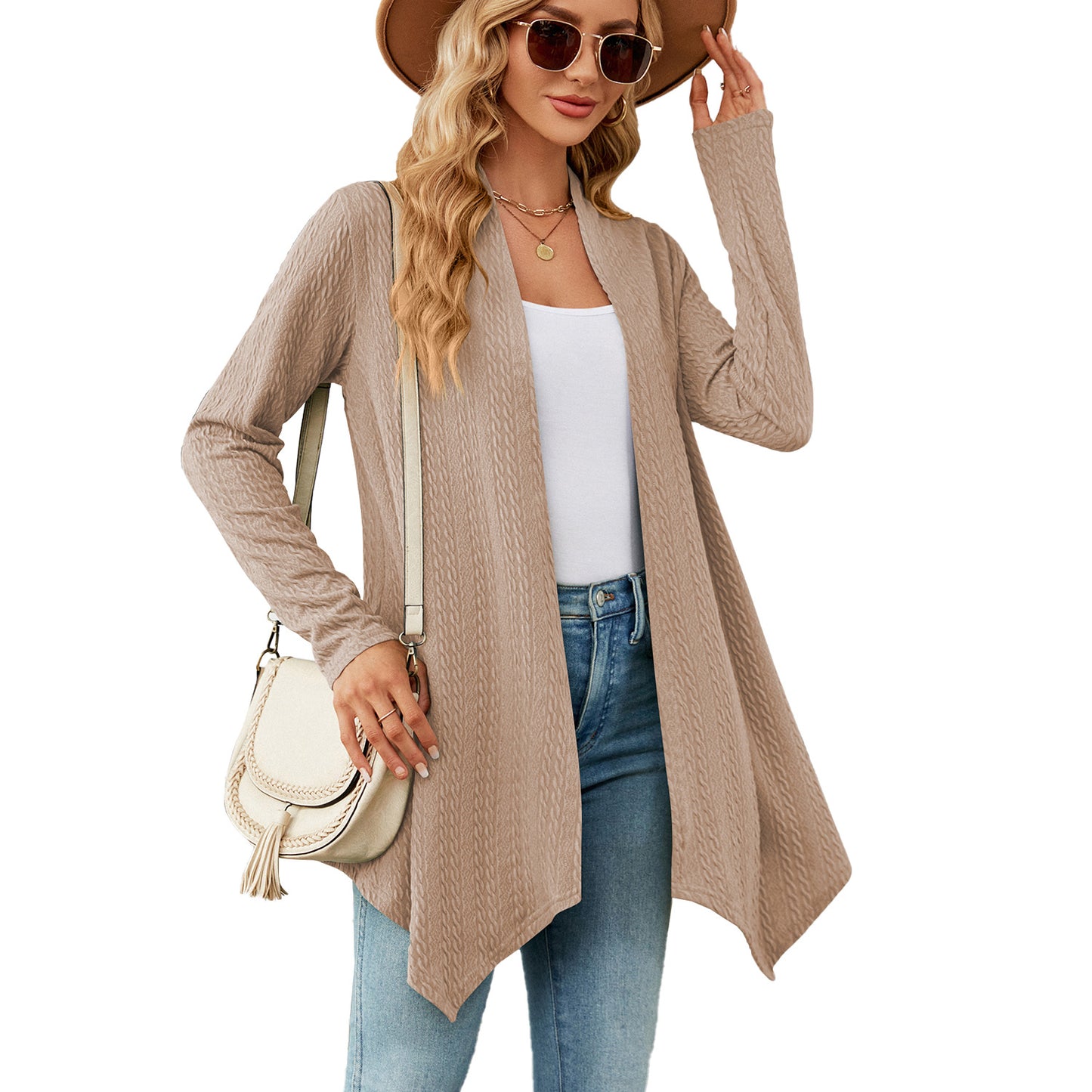 New Women's Autumn And Winter New Solid Color Loose Long-Sleeved Cardigan Coat Ladies