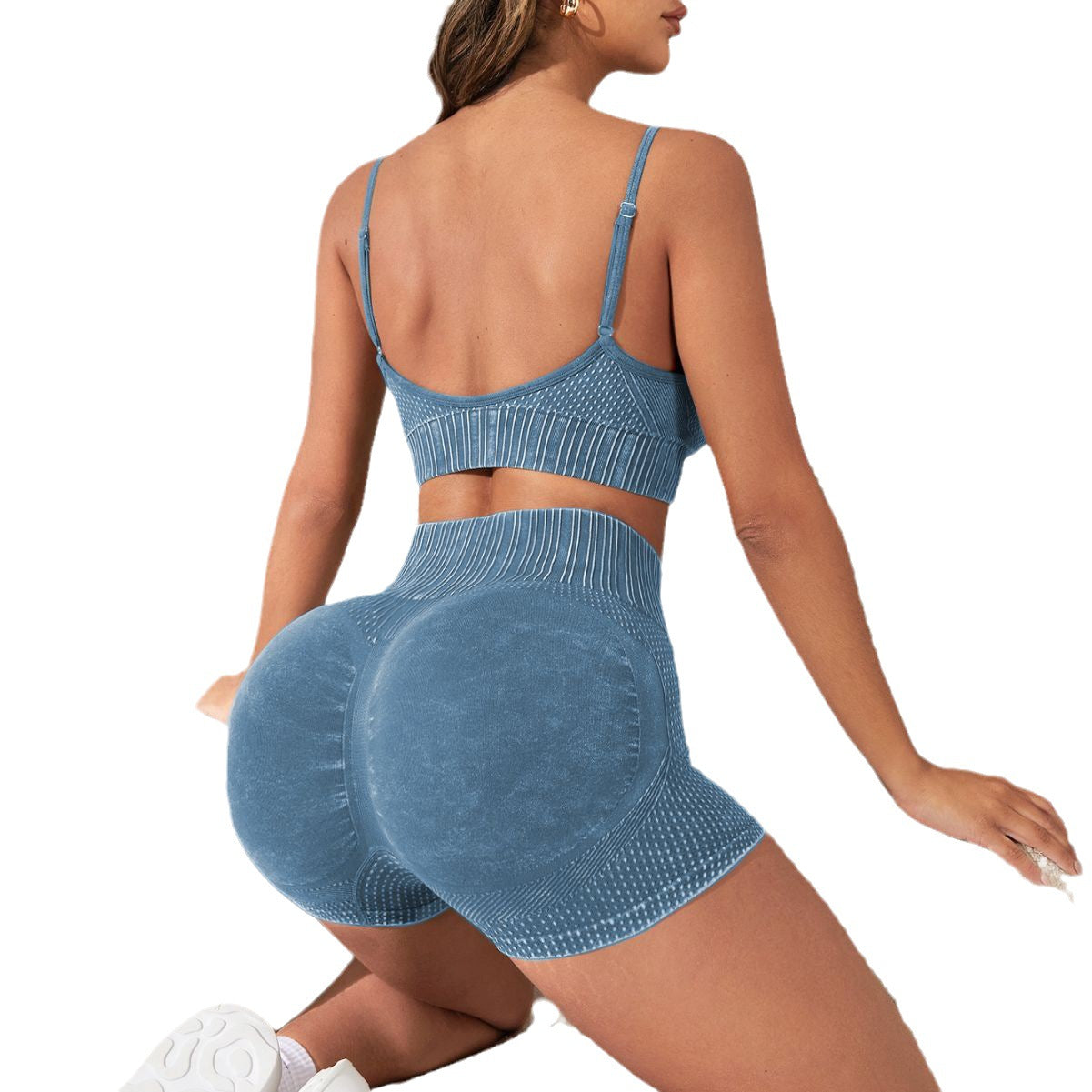 Seamless Frosted Wash Yoga Wear Women's Shock-Proof Running Bra Sports Fitness Quick-Drying High-Waisted Yoga Pants