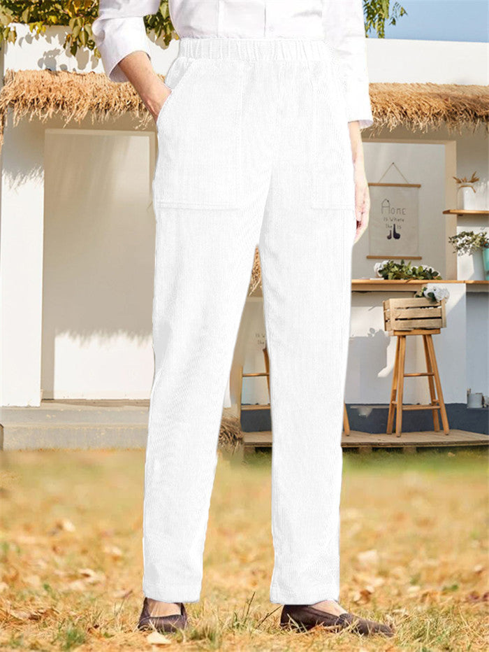 New Women's Clothing Solid Color Elastic Waist Striped Straight Leg Casual Pants