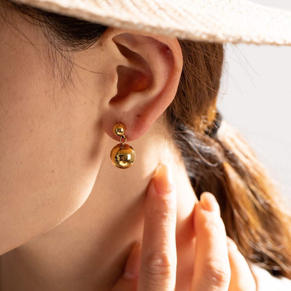 5pcs Stylish All-In-One Earrings 16K Gold Stainless Steel Ball Pendant Earrings Long Temperament Earrings