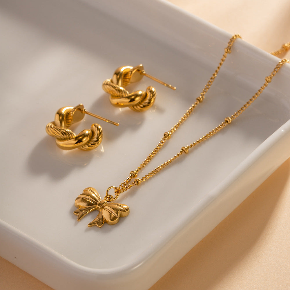 5pcs 18K Gold Plated Stainless Steel Bead Chain Butterfly Pendant Necklace Everything Necklace Accessories