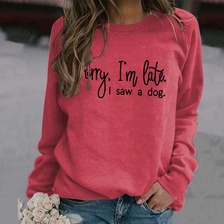 Autumn/Winter Base Long Sleeve Sorry I'M Late Alphabet Round Neck T-Shirt Ebay Women's Hoodie