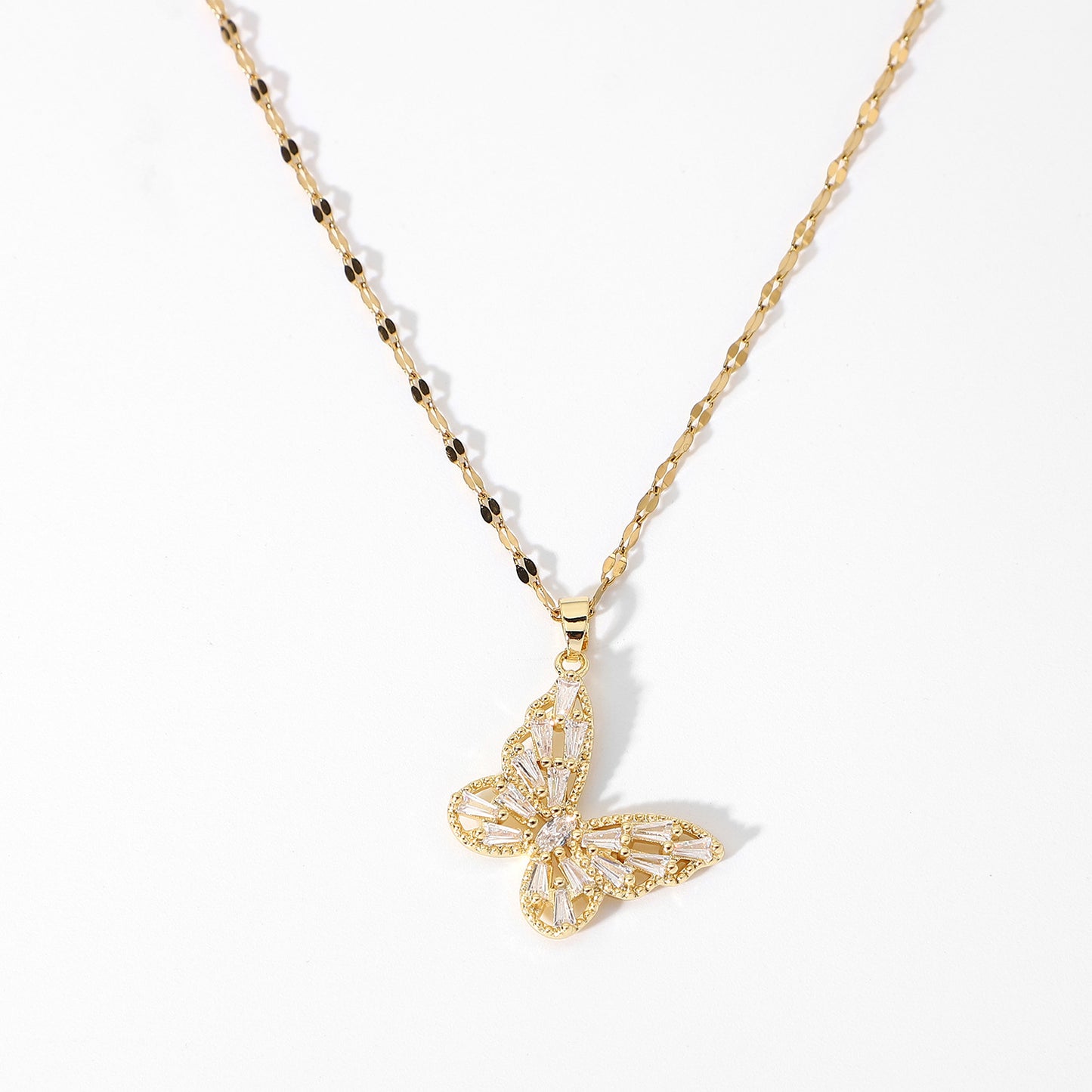 5pcs Fancy Crystal Butterfly Necklace 18K Gold Stainless Steel Jewelry Cubic Zircon Butterfly Pendant Necklace For Women