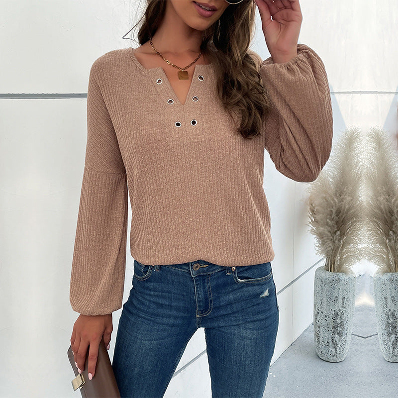 New Fashion Autumn Women's Solid Color V-Neck Knitwear Women