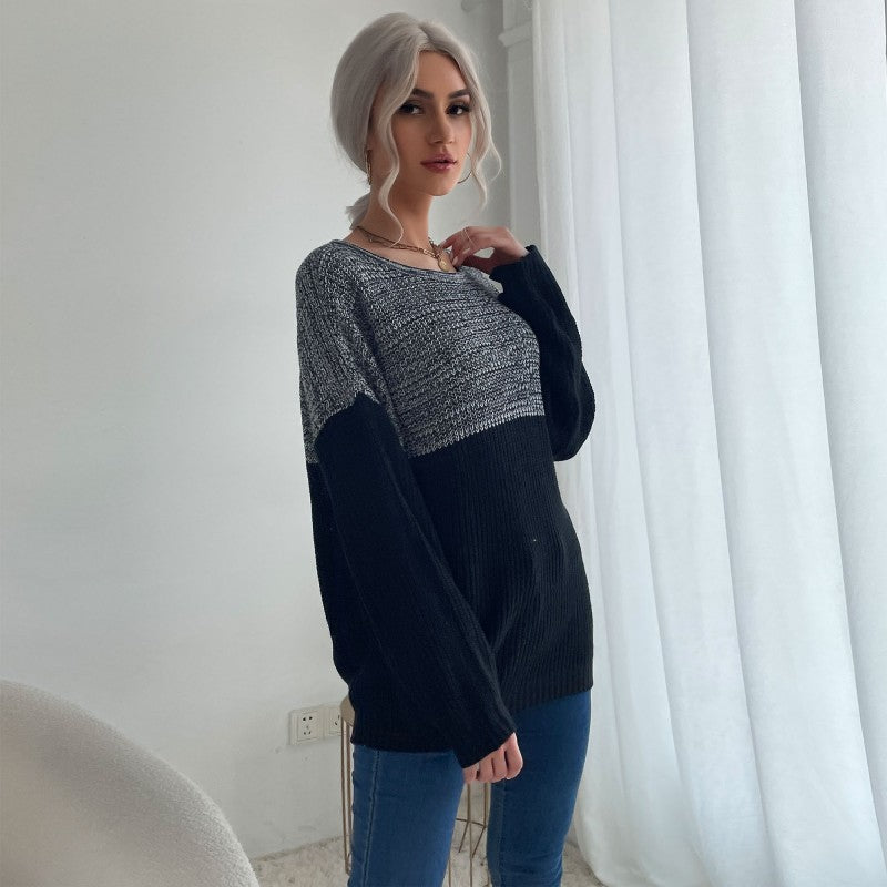 Fashion Women's Long Sleeve Color Matching Sweater Slim Autumn Winter Girl