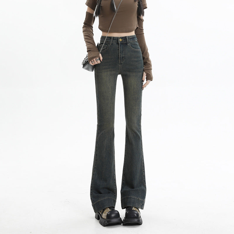 High-Waisted Jeans Women New Autumn And Winter Retro Micro-Trumpet No Elastic Loose Spice Girl Hair-Trimmed Trousers