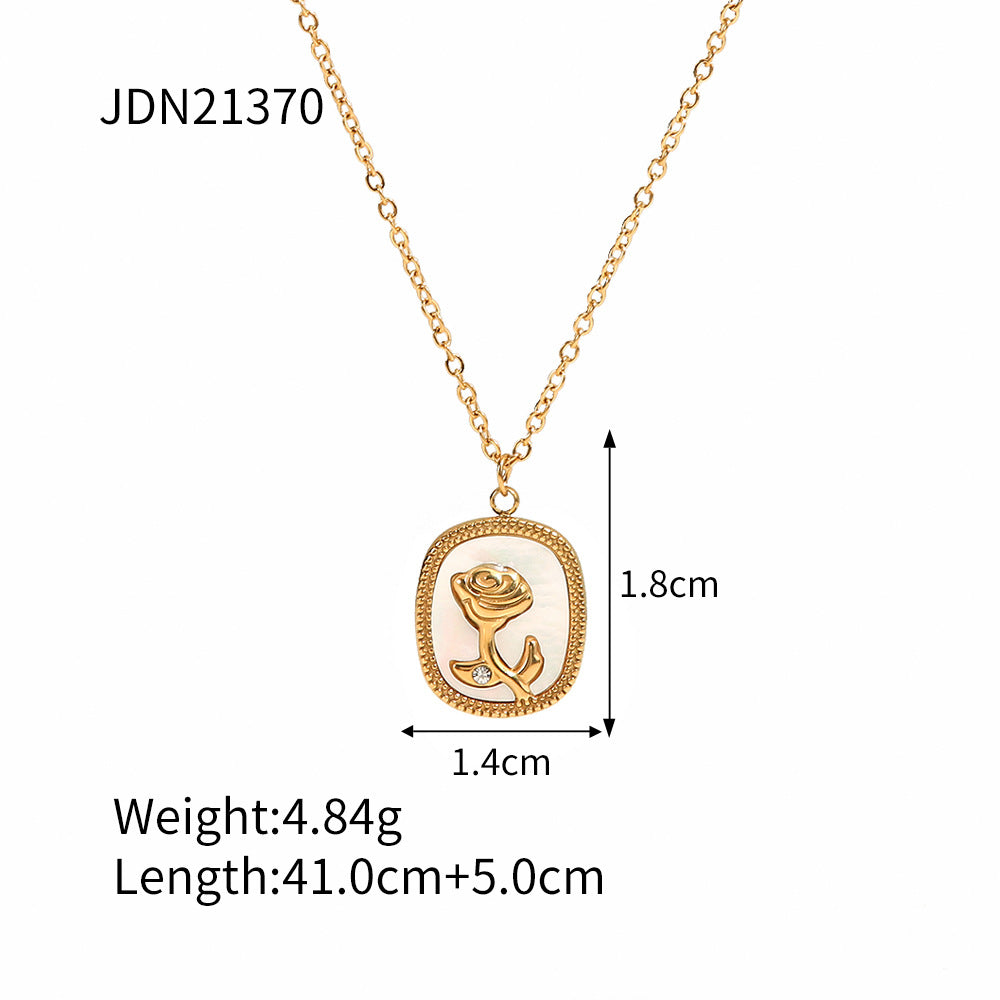 5pcs 18K Gold White Fritillary Inlaid Pendant Necklace Niche Design Light Luxury Rose Pendant Necklace
