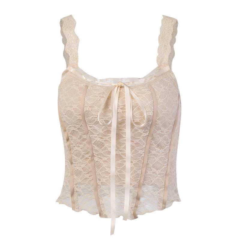 Summer New Solid Color Hollow-Out With A Sling Lace Slim Type Pullover Sexy Vest Woman