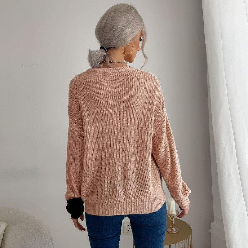 Autumn Winter Casual Shirt Color Long-Sleeved Loose Sweater Set Outside To Wear