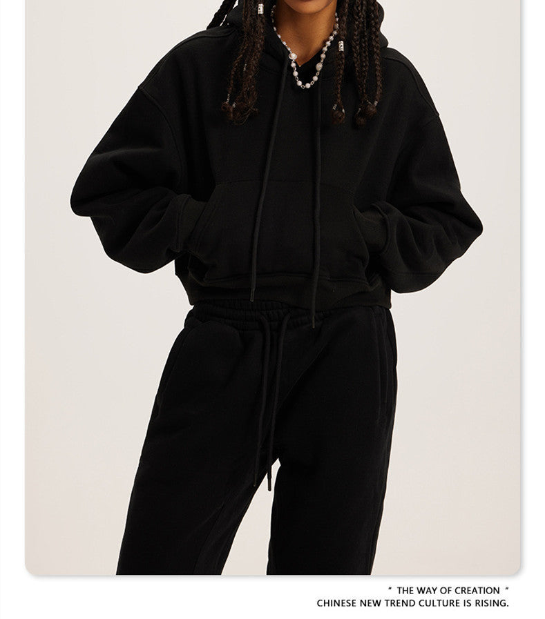 Autumn And Winter Casual Fashion Solid Color Pullover Drawstring Hoodie Hooded Suit Women