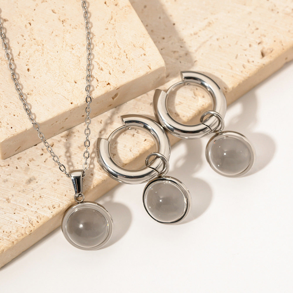 5pcs Necklace White Transparent Glass Ball Round Zircon Pendant Necklace Female Style