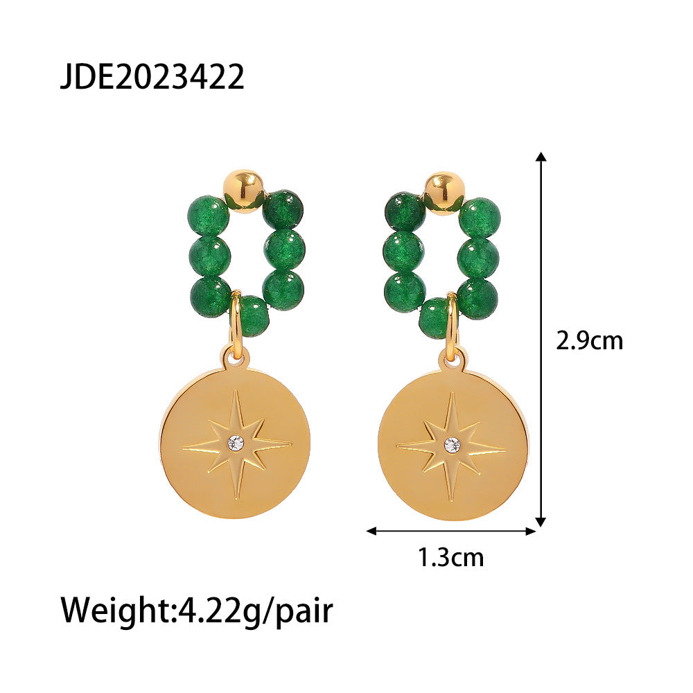 5pcs Style New 18K Gold Plated Retro Natural Stone Octet Star Pendant Earrings Fashion All Matching Earrings