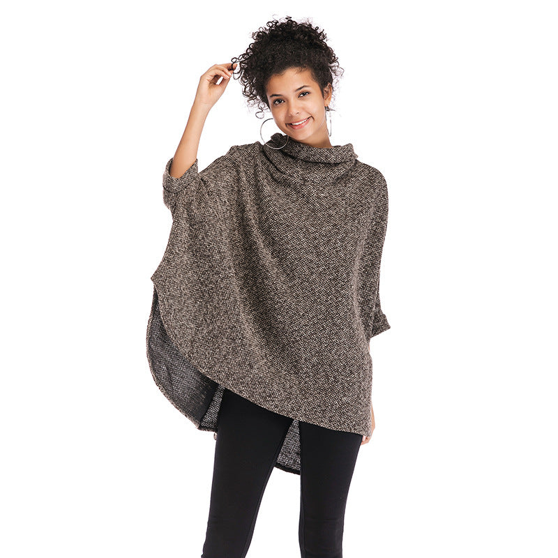 Chic Autumn Elegance: Women's High-Neck Irregular Knitted Long Sleeve Blouse
