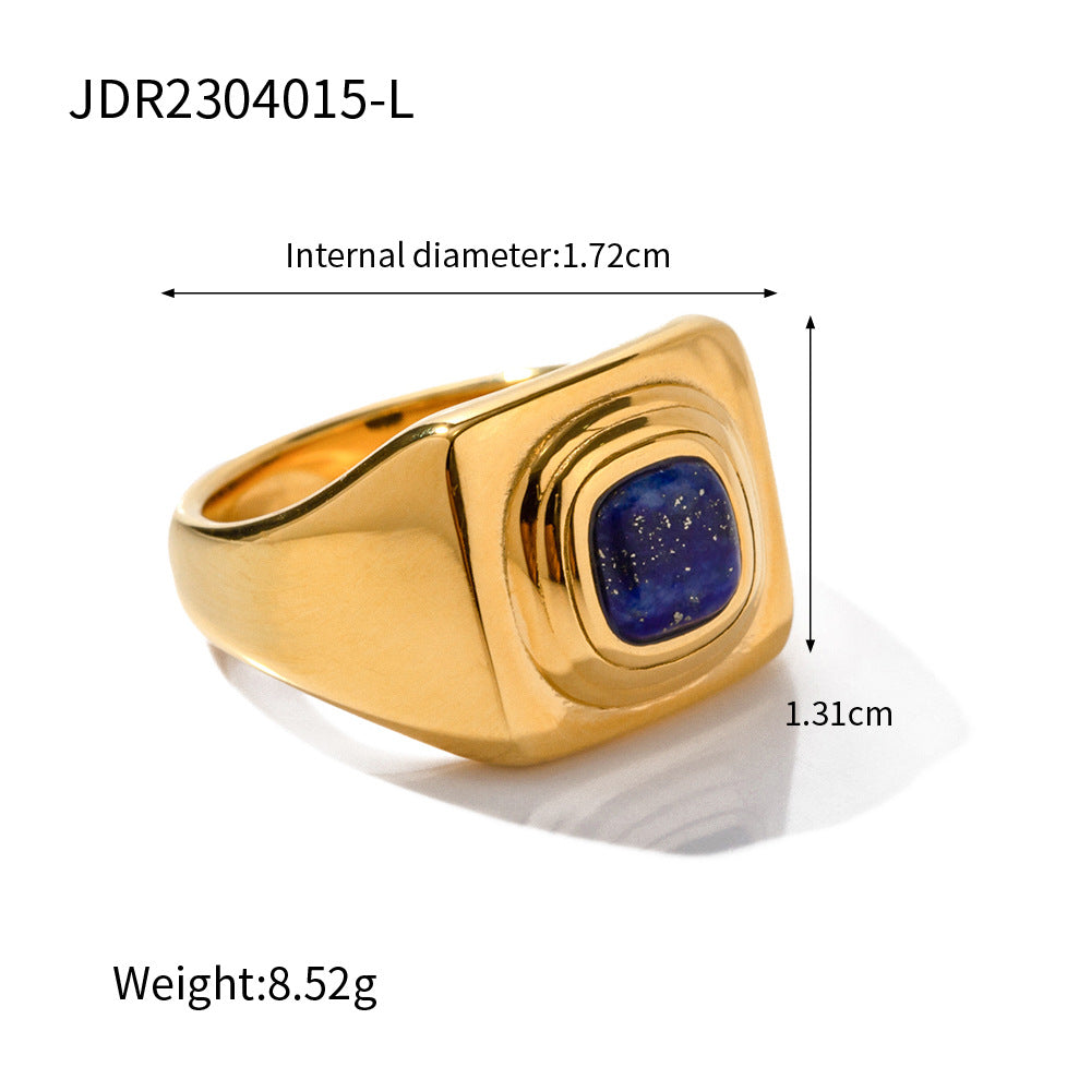 5pcs 18K Gold Lapis Lazarus Stainless Steel Ring Advanced Design Sense Does Not Fade Jewelry