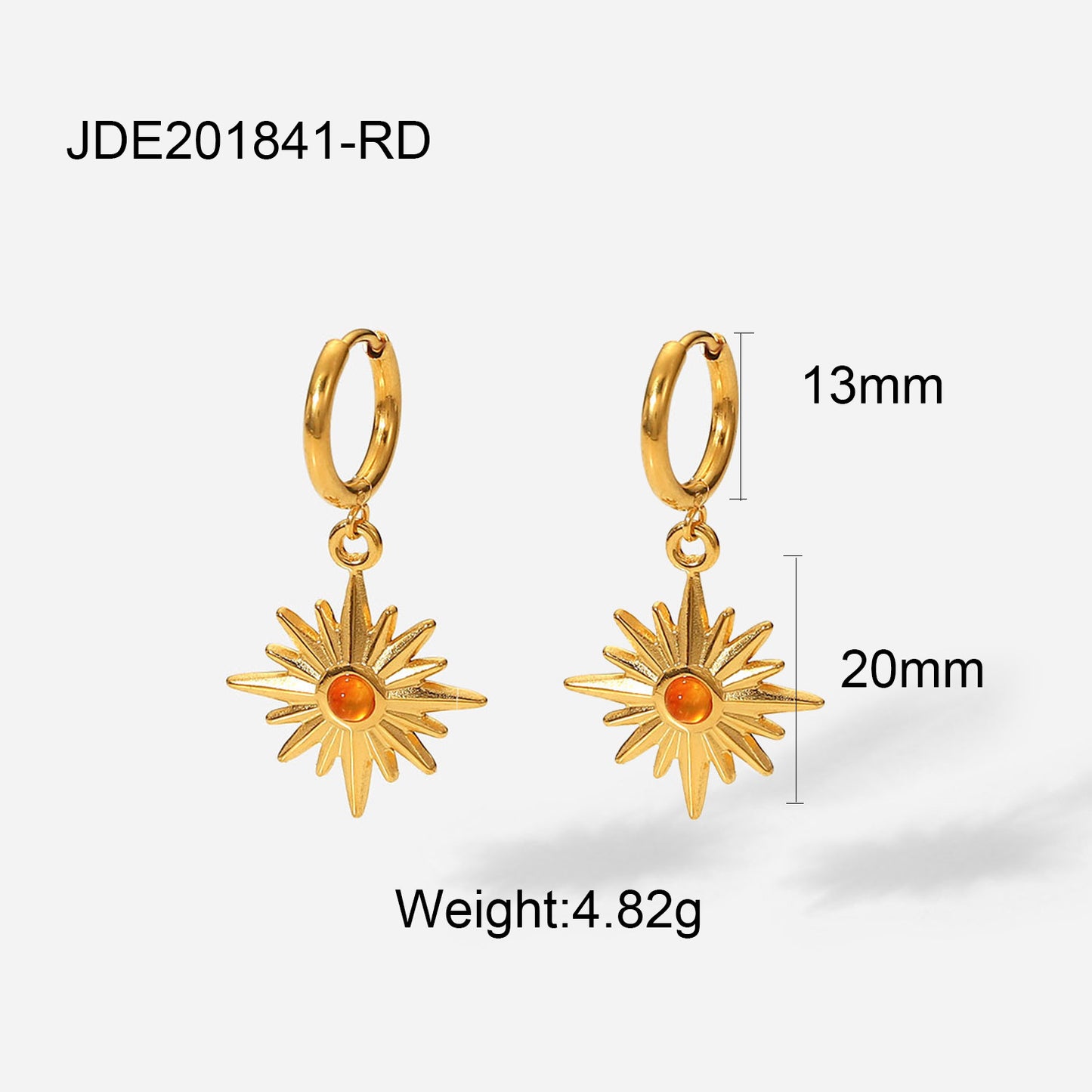 5pcs 18K Gold Plated Stainless Steel Earrings Jewelry Natural Stone Octet Star Pendant Ring Earrings For Women Jewelry