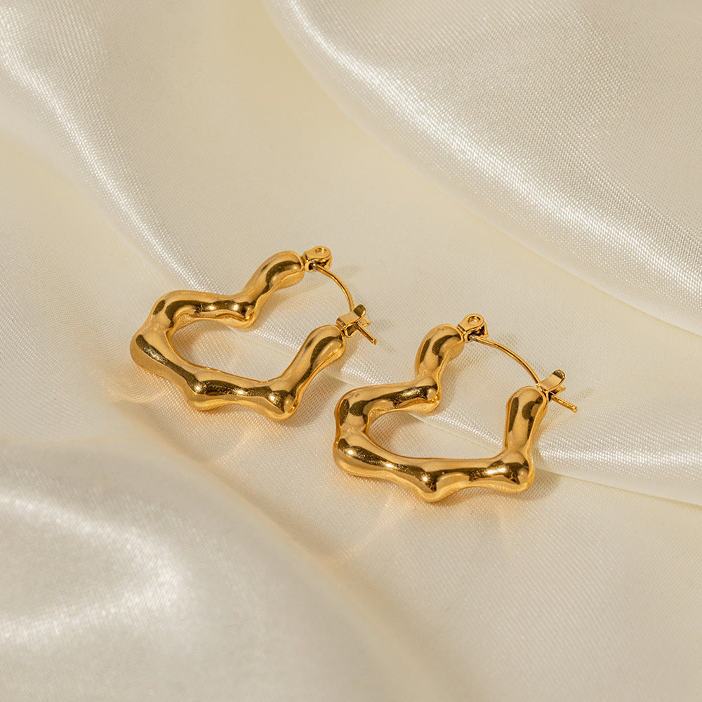 5pcs With Temperament Titanium Steel Earrings 18K Gold Plated Stainless Steel Bamboo Love Earrings Earrings Female