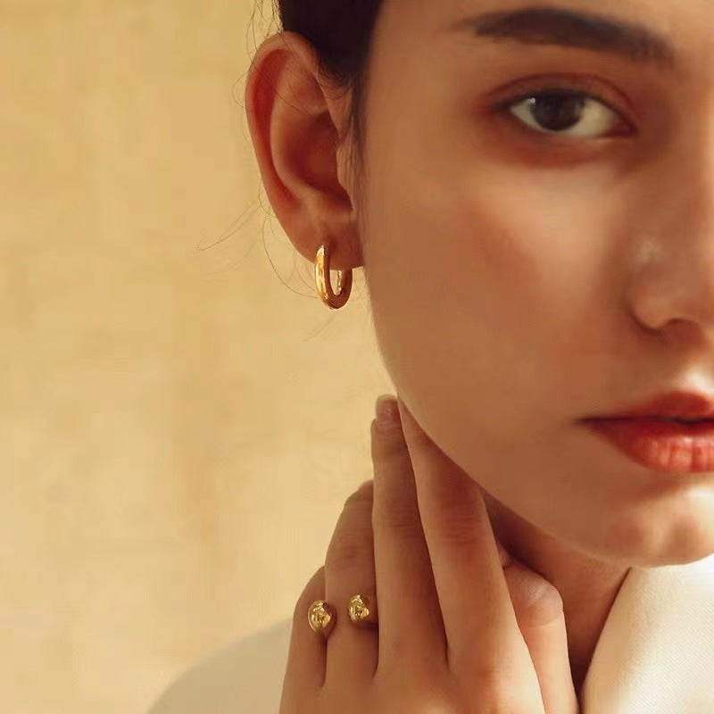 5pcs Fashion Style 18K Gold-Plated Titanium Steel Earrings Earrings Stainless Steel Gold And Silver Joints Geometric Earrings For Women