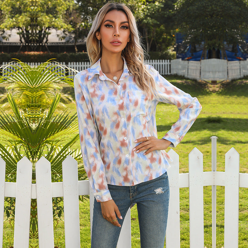 Top Tie-Dye Lapel Bow Design Sense Of A Small Shirt