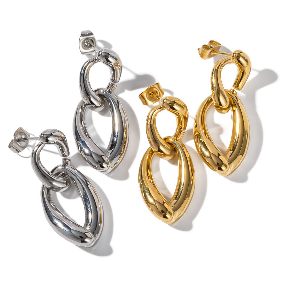 5pcs New Titanium Steel Gold-Plated Earrings 18K Gold-Plated Stainless Steel Irregular Chain Earrings Do Not Fade Jewelry