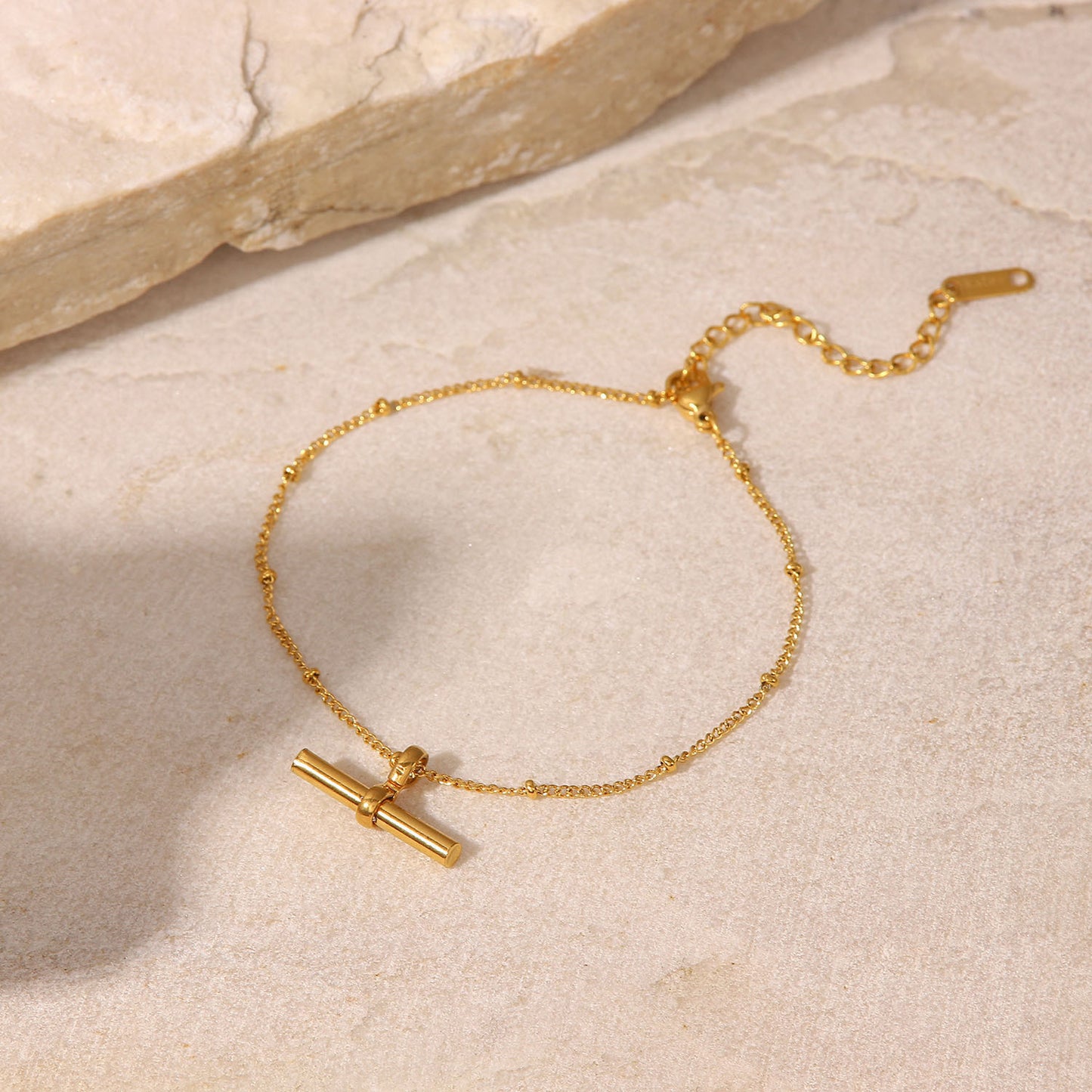 5pcs New Titanium Steel Anklet 18K Gold Personality Tbar Rod Pendant Round Bead Chain Anklet Fashion Everything Anklet