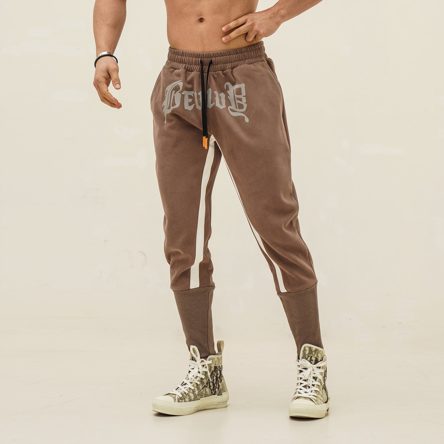 Fall Sports Men's Running High Bundle Foot Thread Casual Color Matching Training Print Revive Nine Pants