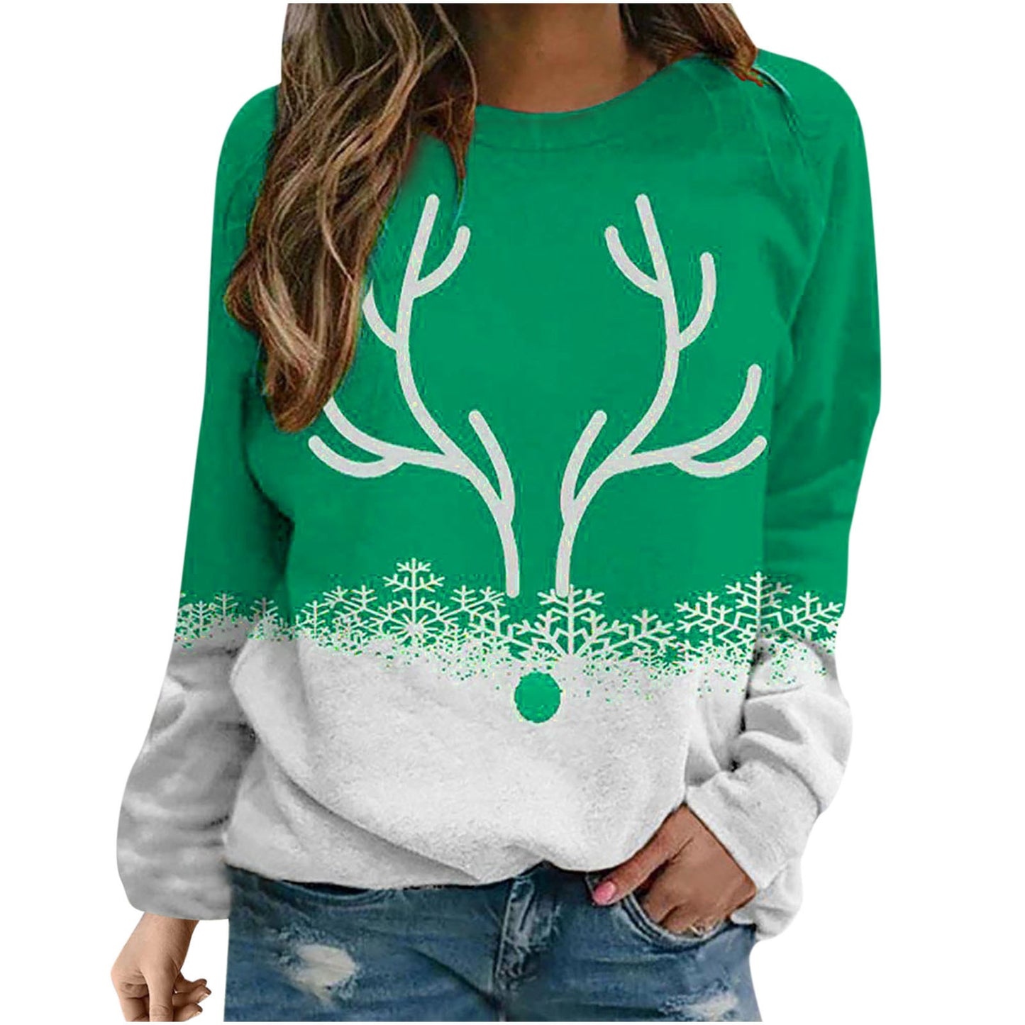 Autumn Winter Snow Christmas Deer Printed Round Neck Street Hipster Pullover Hoodie