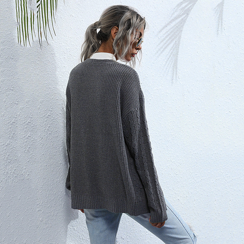 Medium Long Solid Color Twist Knitted Sweater Coat for Women