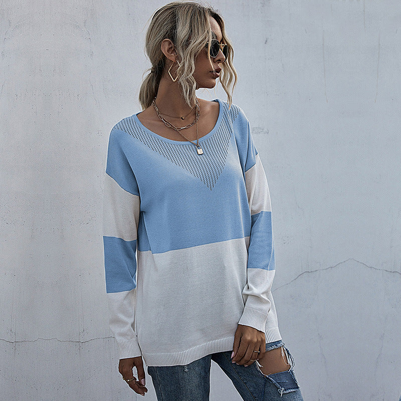 Loose Round Neck Bottom Perspective Mesh Knit Sweater Women Casual Autumn