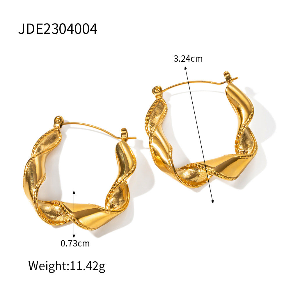 5pcs Earrings 18K Gold Stainless Steel Wavy Earring Advanced Design Non-Fading Earrings For Women