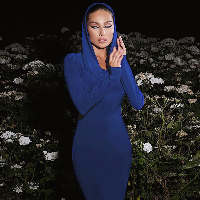 Muslim Robes Women's Slim-Fit Hooded Long Skirt High Waist Waist Waist Long Sleeve Dress