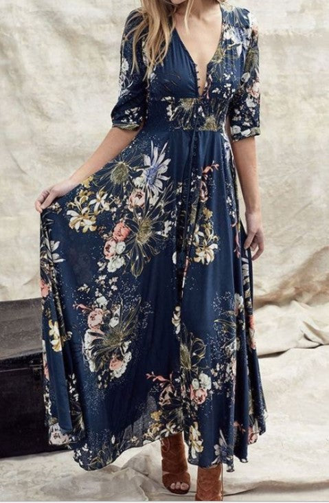 Summer Low-Key Luxury Simple Girls Plus-Size Women's Personalized Print Design V-Neck Sexy Dress