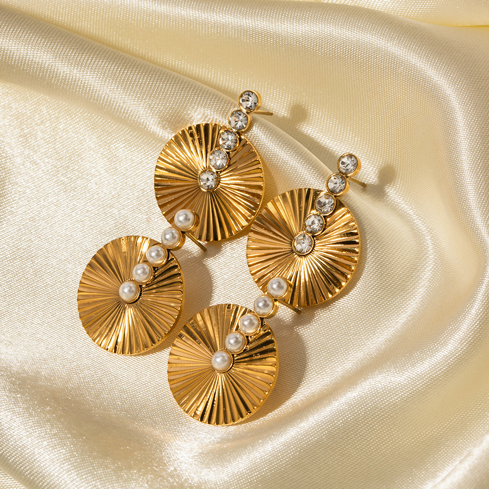 5pcs Geometry Premium Stainless Steel Earrings 18K Gold Stainless Steel Pearl Scalloped Earrings