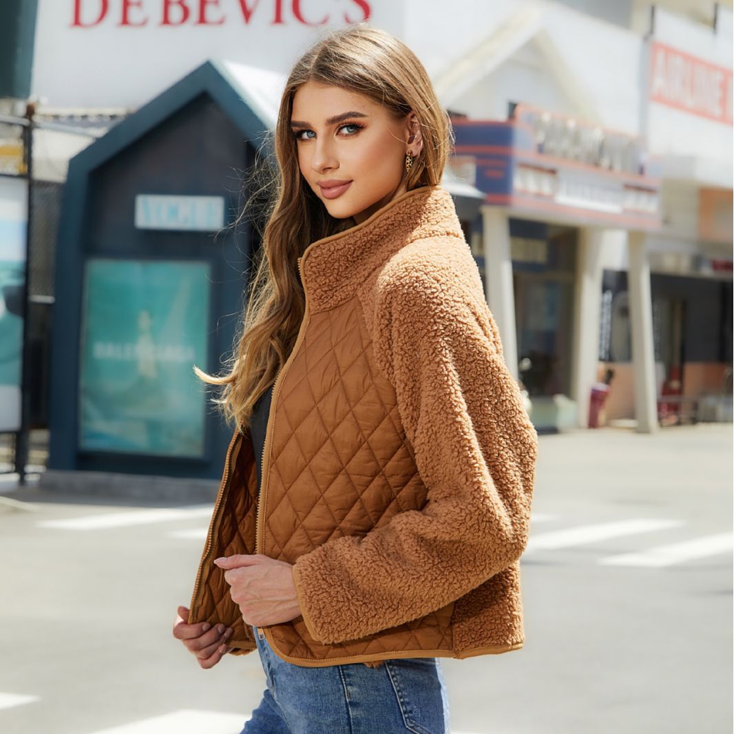 Glitter New Autumn And Winter Women's Cardigan Zipper Long Sleeve Plush Splicing Coat Women